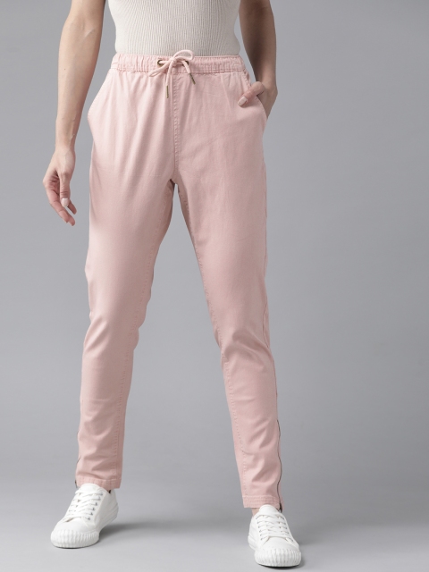 

The Roadster Lifestyle Co Women Pink Relaxed Regular Fit Solid Regular Trousers