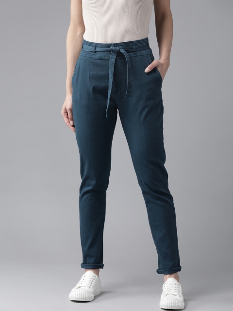 

The Roadster Lifestyle Co Women Teal Blue Regular Fit Solid Trousers