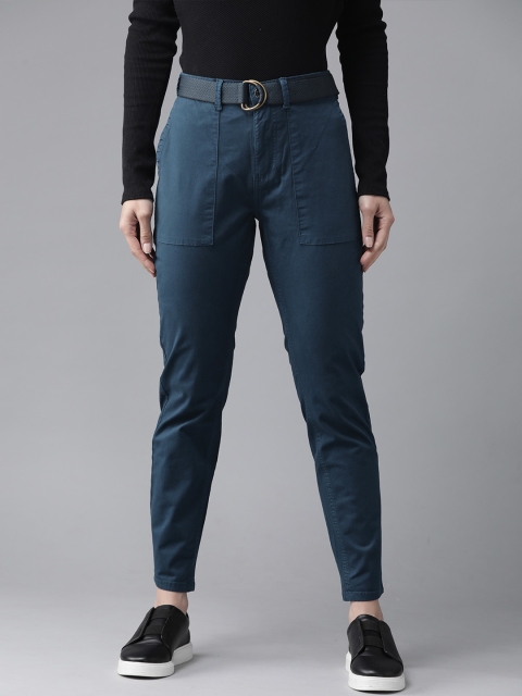 

The Roadster Lifestyle Co Women Navy Blue Slim Fit Solid Regular Trousers