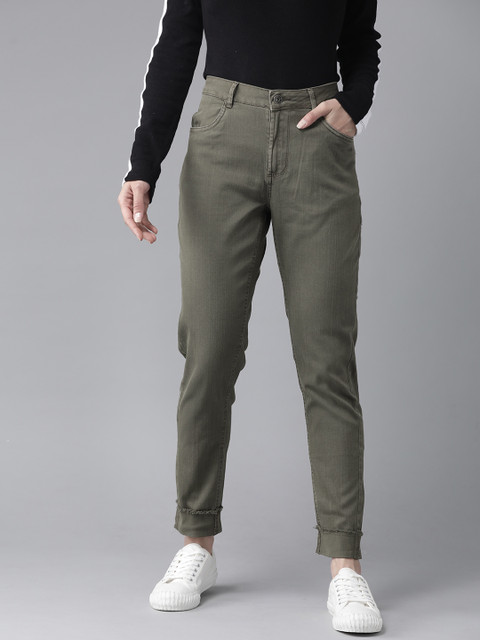 

Roadster Women Olive Green Regular Fit Solid Trousers