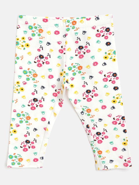 

United Colors of Benetton Girls Off-White & Pink Floral Print Ankle Length Leggings