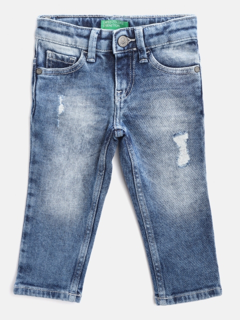 

United Colors of Benetton Boys Blue Slim Fit Low-Rise Mildly Distressed Stretchable Jeans