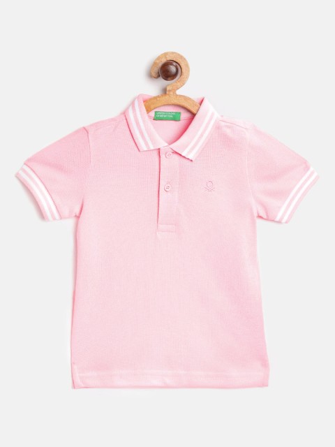 

United Colors of Benetton Boys Pink Solid Pure Cotton Polo Collar T-shirt