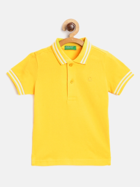 

United Colors of Benetton Boys Mustard Yellow Solid Polo Collar Pure Cotton T-shirt