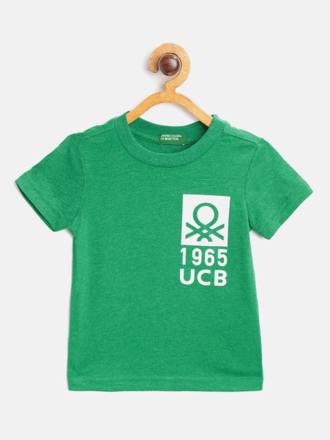 

United Colors of Benetton Boys Green & White Brand Logo Print Round Neck T-shirt