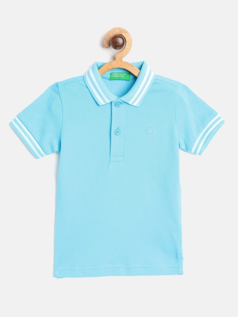 

United Colors of Benetton Boys Blue Solid Pure Cotton Polo Collar T-shirt