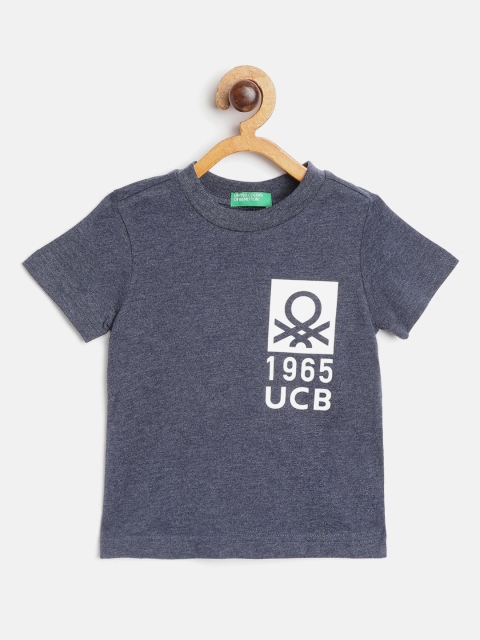 

United Colors of Benetton Boys Navy Blue & White Brand Logo Print Round Neck T-shirt