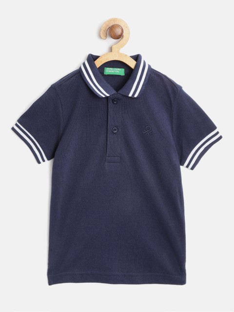 

United Colors of Benetton Boys Navy Blue Pure Cotton Solid Polo Collar Pure Cotton T-shirt