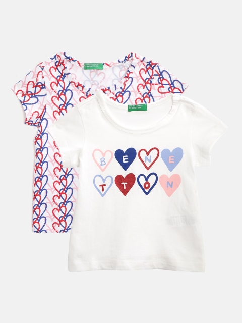 United Colors of Benetton Boys White and Blue Pack of 2 Printed Pure Cotton T-shirt