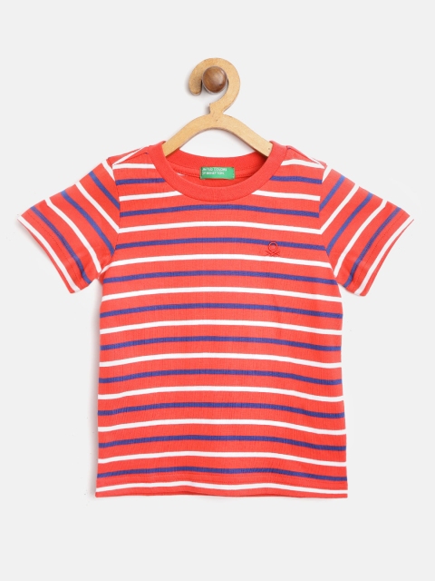 

United Colors of Benetton Boys Red & White Pure Cotton Striped Round Neck T-shirt
