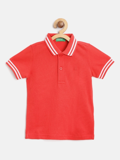 

United Colors of Benetton Boys Red Pure Cotton Solid Polo Collar Pure Cotton T-shirt