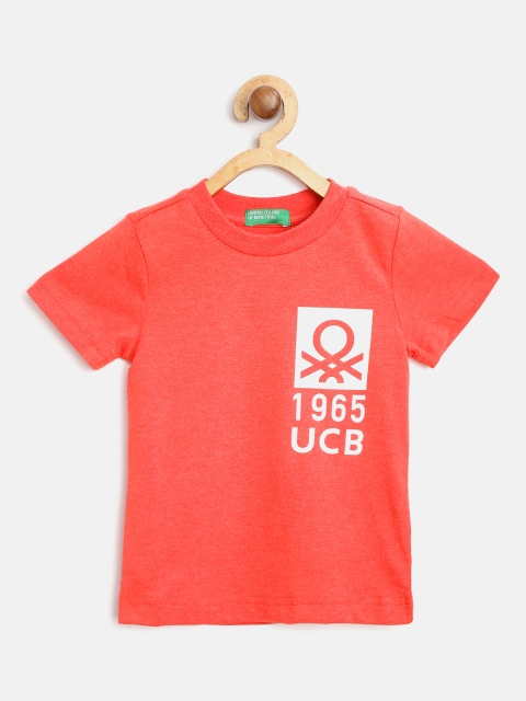 

United Colors of Benetton Boys Red & White Brand Logo Printed Round Neck T-shirt