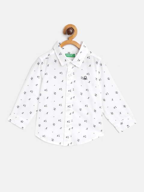 

United Colors of Benetton Boys White & Navy Blue Regular Fit Printed Cotton Casual Shirt