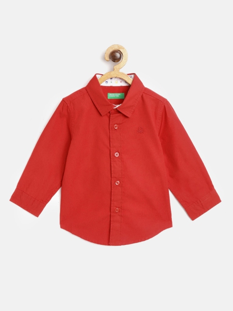 

United Colors of Benetton Boys Red Regular Fit Solid Pure Cotton Casual Shirt
