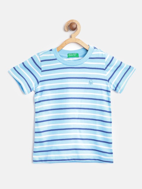

United Colors of Benetton Boys Blue & White Pure Cotton Striped Round Neck T-shirt