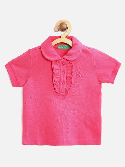 

United Colors of Benetton Girls Fuchsia Solid Pure Cotton Polo T-shirt