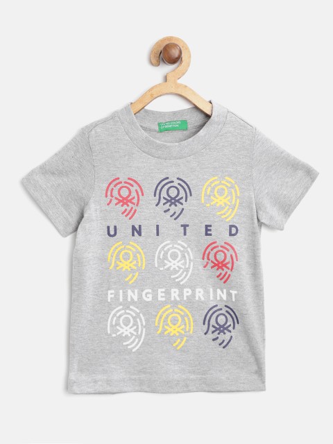 

United Colors of Benetton Boys Grey Melange Pure Brand Logo Round Neck Pure Cotton T-shirt