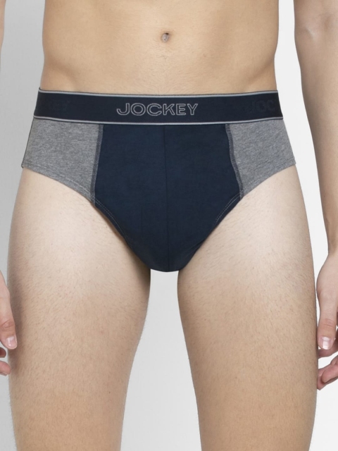

Jockey Men Navy Blue & Grey Melange Combed Cotton Colourblocked Briefs 1011-0105
