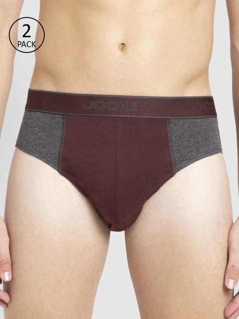 

Jockey Men Pack of 2 Burgundy & Charcoal Grey Combed Cotton Colourblocked Briefs 1011-0205