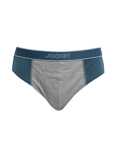 

Jockey Men Grey Melange & Teal Blue Colourblocked Pure Cotton Basic Briefs 1011-0105-RP