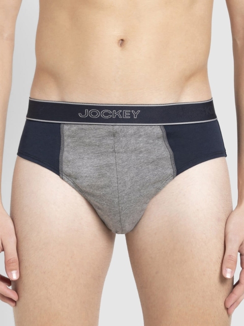 

Jockey Men Navy & Grey Melange Super Combed Cotton Colourblocked Briefs 1011-0105, Navy blue