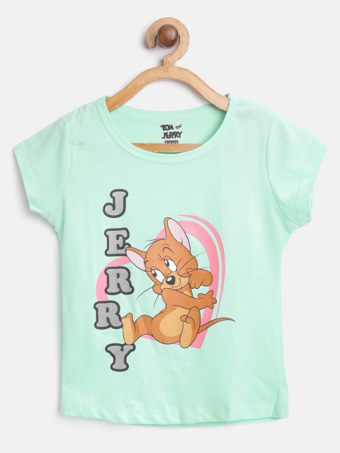 

Eteenz Girls Sea Green & Brown Pure Cotton Jerry Printed Round Neck T-shirt