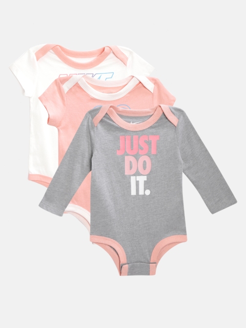 

Nike Infant Girls Pack of 3 Pure Cotton Printed Bodysuits, Grey melange