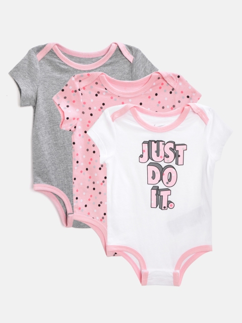 

Nike Infant Girls Pack of 3 Pure Cotton Printed Bodysuits, Grey melange