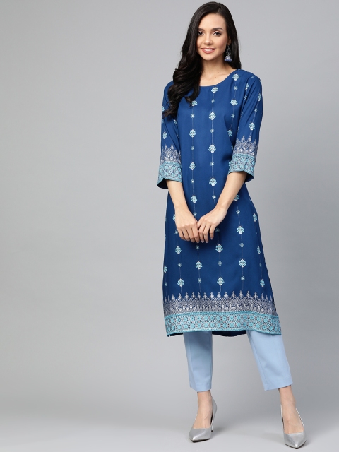 

Shree Women Blue Printed Straight Kurta