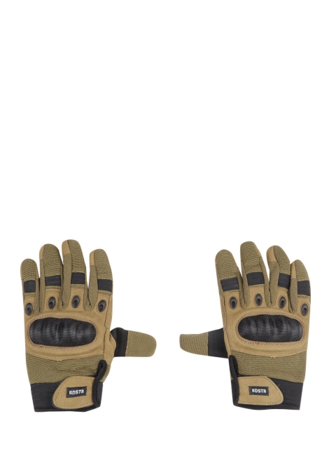 

The Roadster Lifestyle Co Men Khaki & Black Colourblocked Motor Bike Hand Gloves