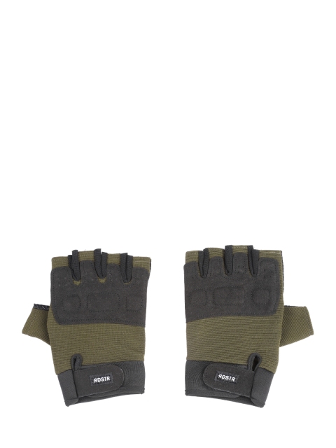 

Roadster Men Black & Olive Green Colourblocked Motor Bike Half-Finger Hand Gloves