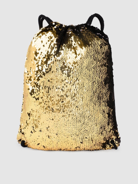 

Ayesha Women Gold-Toned & Black Flip Sequined Backpack