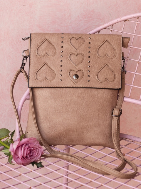 

Ayesha Tan Brown Crossbody Sling Bag with Heart Cutouts