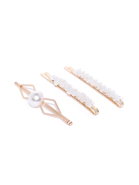 

20Dresses Women Set of 3 Off-White & Gold-Toned Beaded Bobby Pins