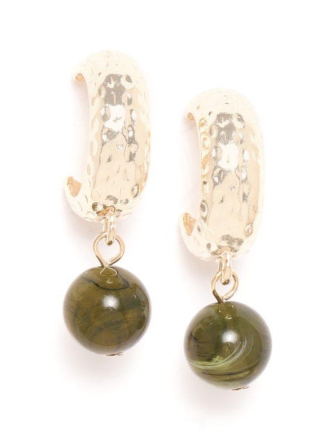 

20Dresses Gold-Toned & Olive Green Crescent-Shaped Drop Earrings