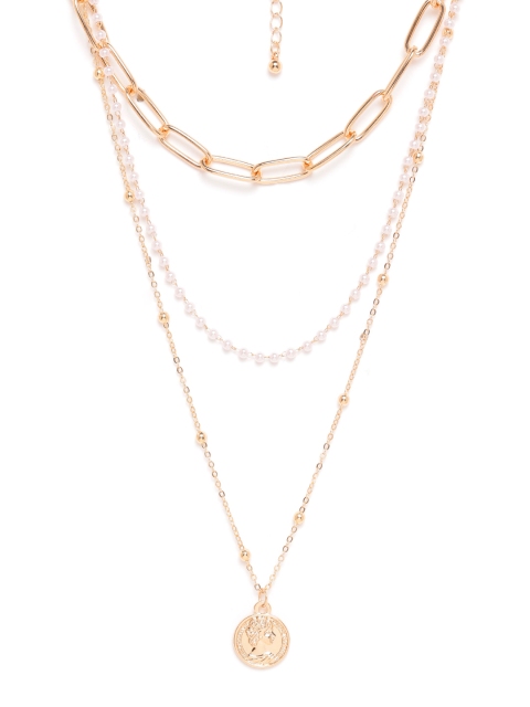 

20Dresses Women Gold-Toned & White Beaded Layered Necklace with Coin Detail