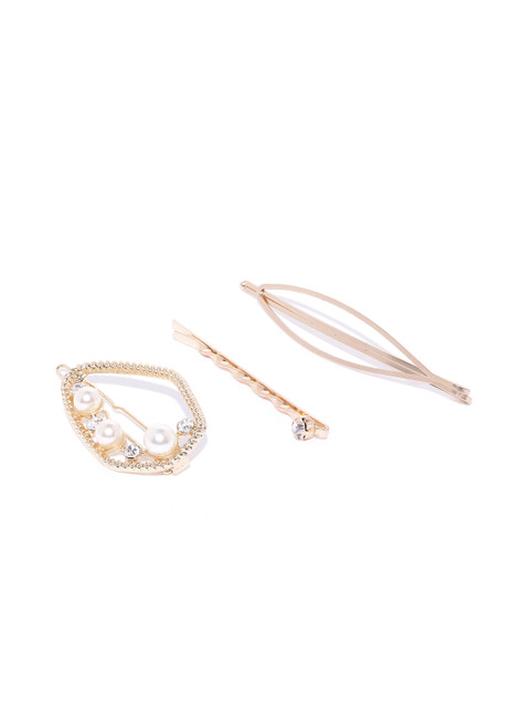 

20Dresses Women Set of 3 Off-White & Gold-Toned Hair Accessory Set