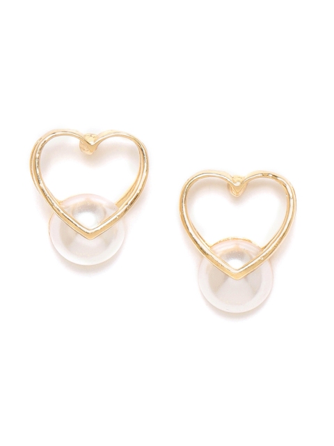 

20Dresses Gold-Toned & Off-White Beaded Heart Shaped Studs