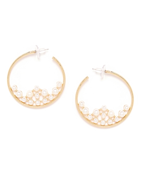 

20Dresses Gold-Toned & Off-White Beaded Circular Hoop Earrings
