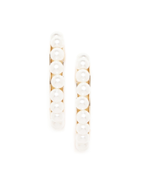 

20Dresses Gold-Toned & Off-White Beaded Circular Hoop Earrings