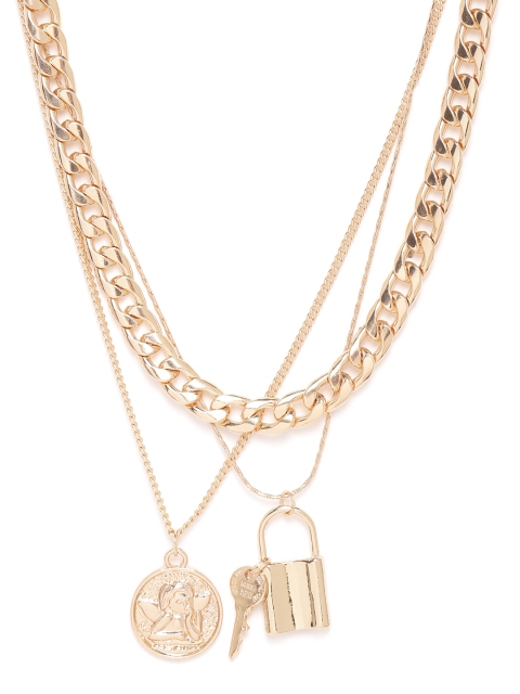 

20Dresses Women Gold-Toned Layered Necklace with Lock & Key Detail