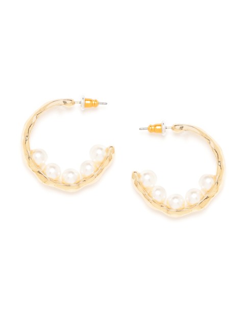 

20Dresses Gold-Toned & Off-White Beaded Circular Half Hoop Earrings