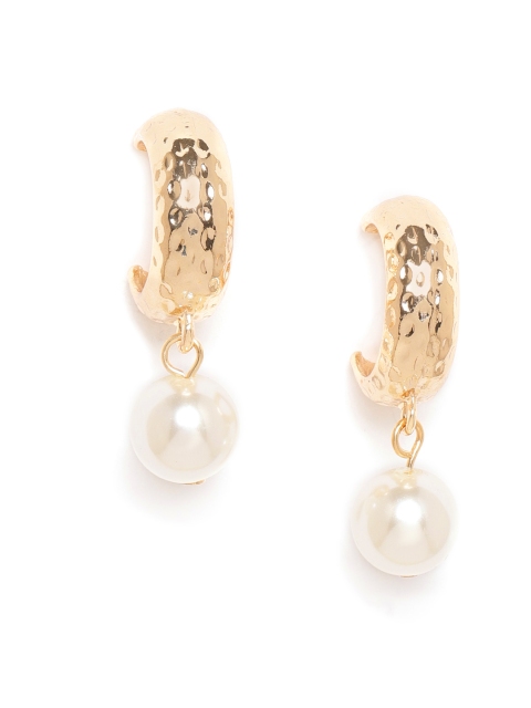 

20Dresses Gold-Toned & Off-White Crescent-Shaped Drop Earrings