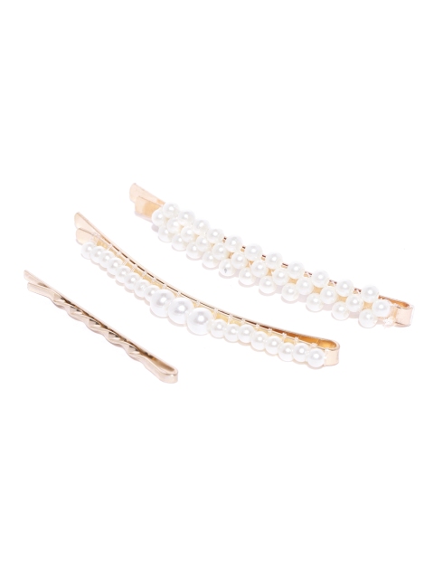 

20Dresses Women Gold-Toned & Off-White Pearls In A Row Set of 3 Hairpins