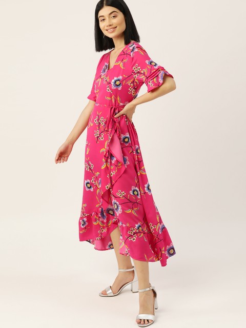 

DressBerry Women Pink & Blue Floral Printed Wrap Dress