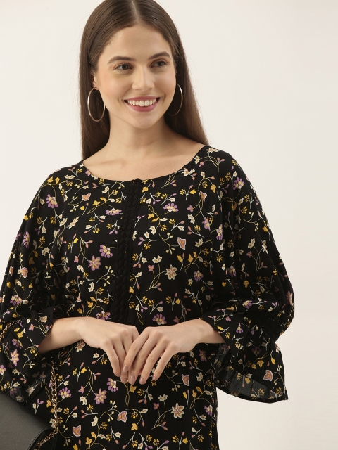 

DressBerry Women Black & Yellow Floral Printed Fit and Flare Dress