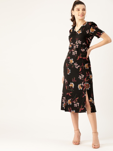 

DressBerry Women Black Floral Print A-Line Dress