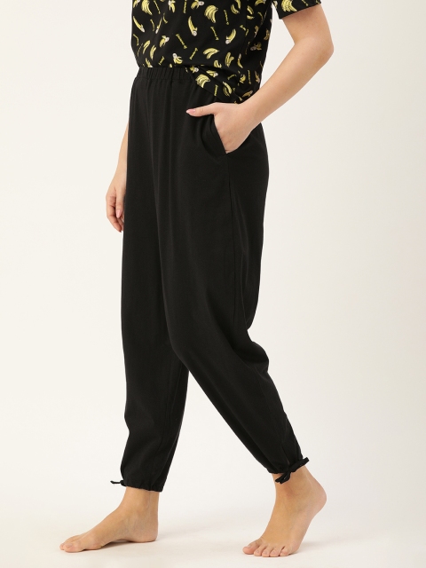 

DressBerry Women Black Solid Regular Fit Lounge Pants With Hem Tie-Up