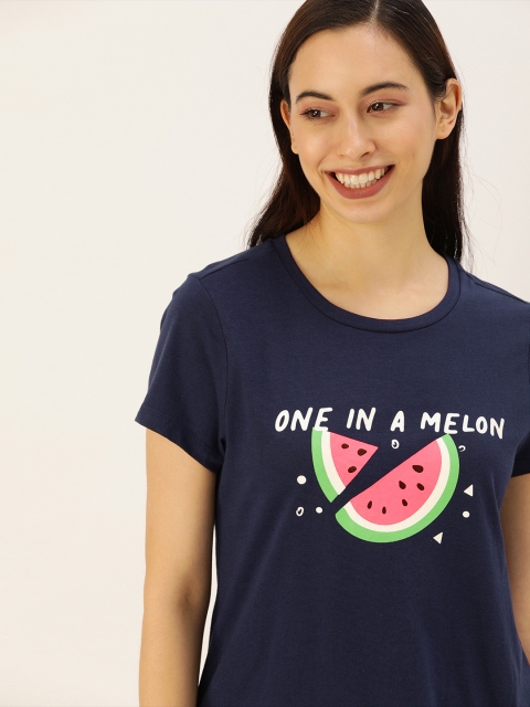 

DressBerry Women Navy Blue Printed Lounge T-shirt