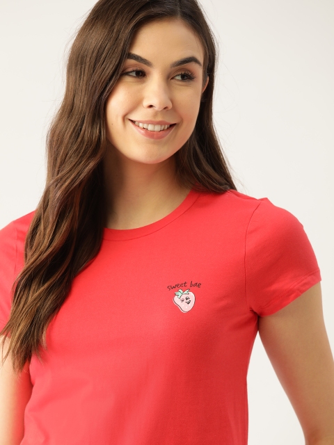 

DressBerry Women Red Pure Cotton Solid Lounge T-Shirt